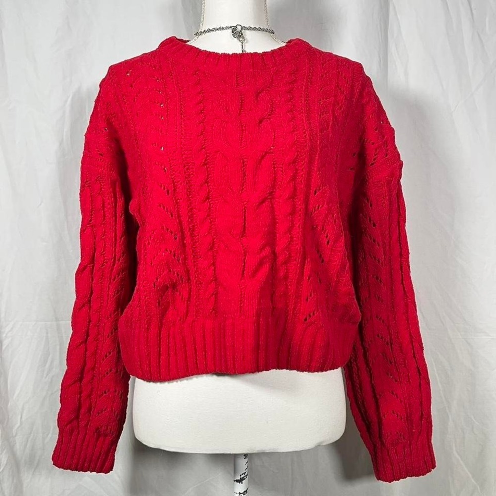 bright red modern cable knit sweater